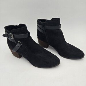 Unisa Womens Size 8M Shoes Black Suede Zip Comfort Ankle Boots Chelsea Buckle